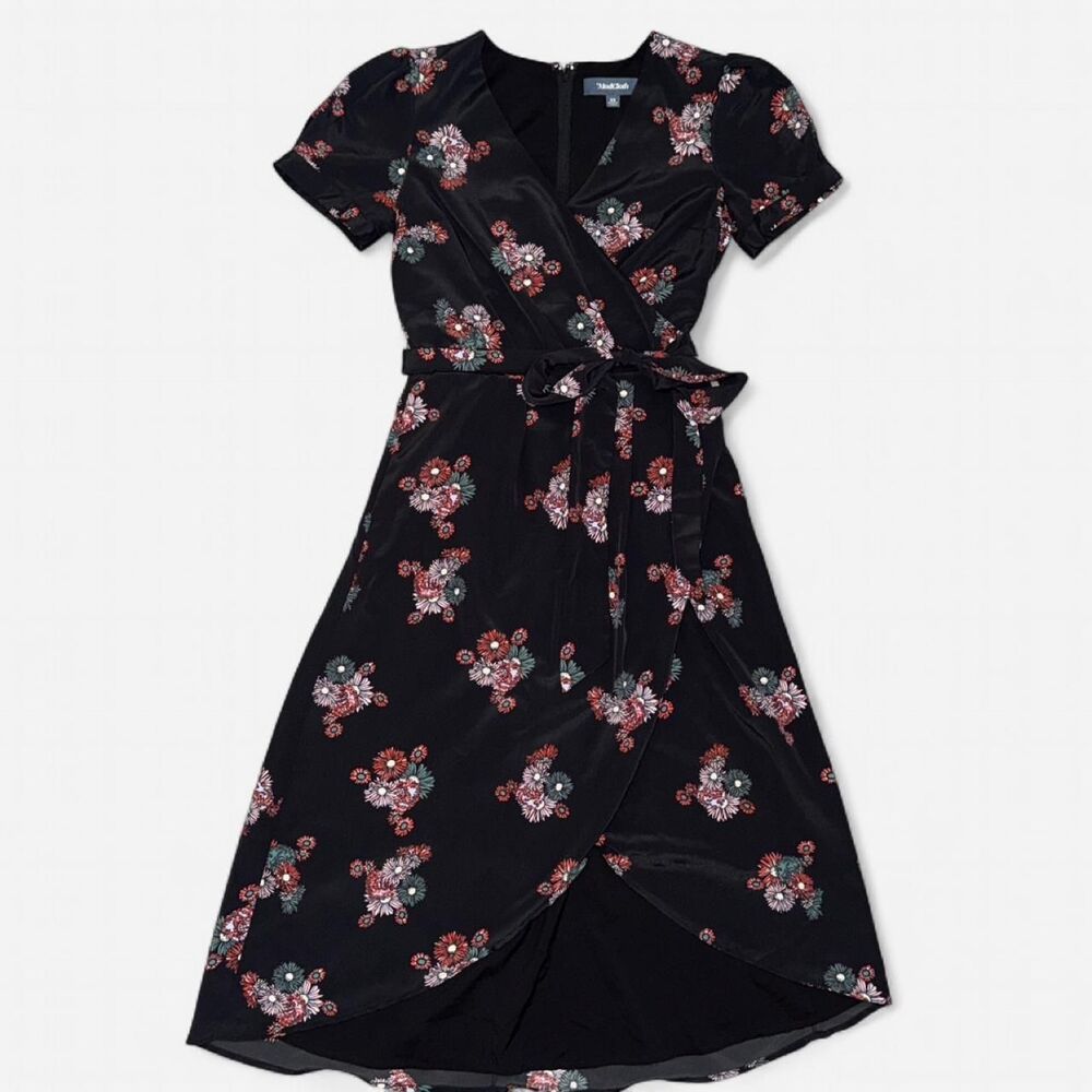 Modcloth Floral Short Sleeve Wrap Midi Dress with Waist Tie; Size XS